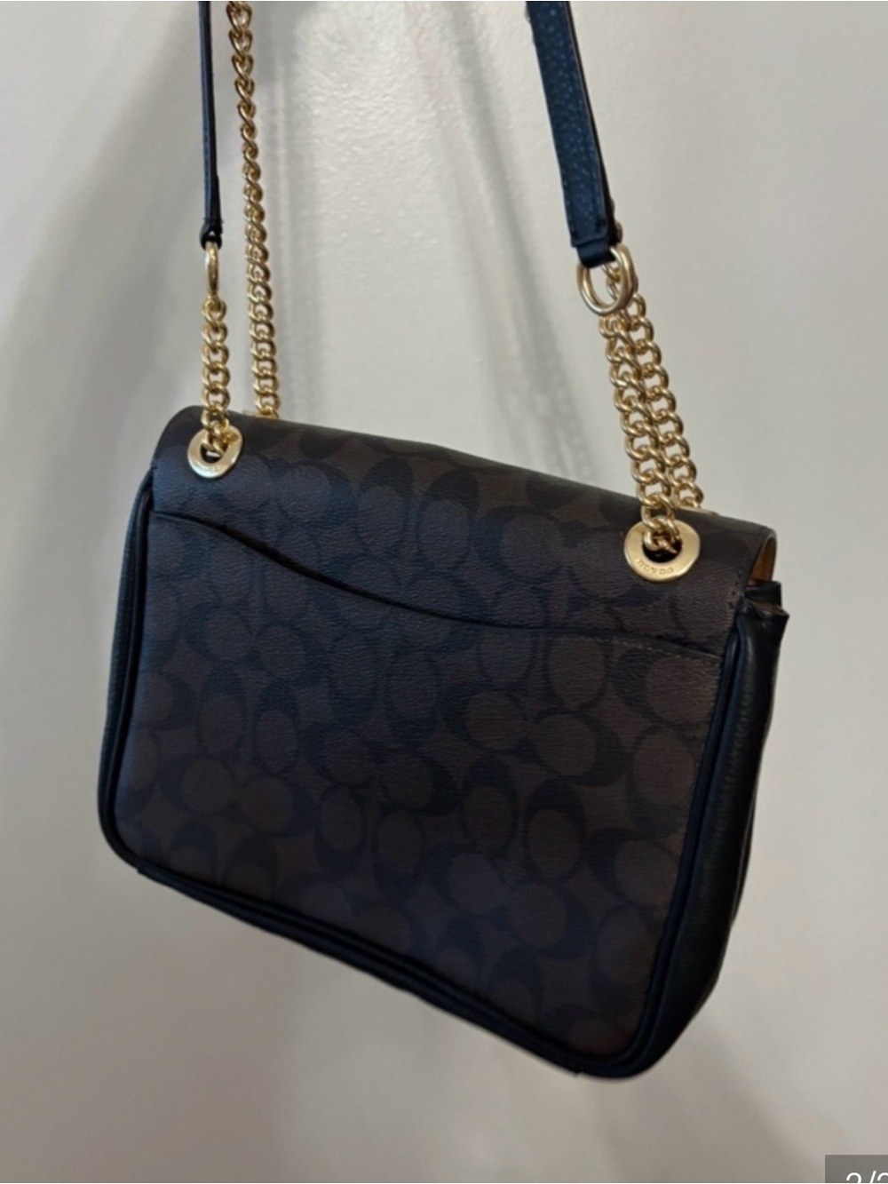 Coach Dark Brown Signature Canvas Crossbody with Gold Chain - Picture 2 of 4